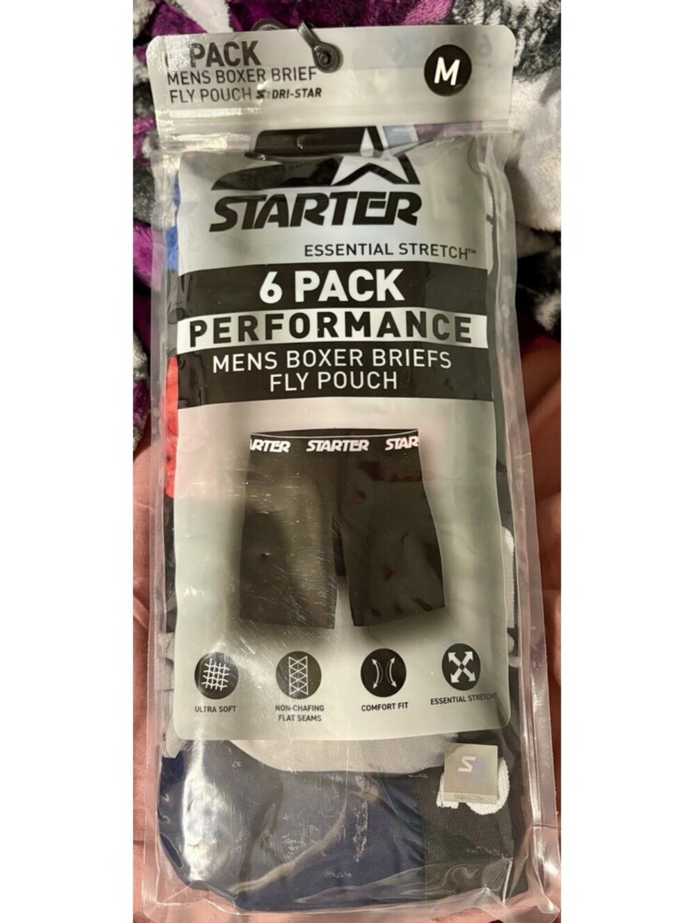 Starter Mens Boxer Briefs Active Performance Breathable Underwear 6-Pack Sz M
